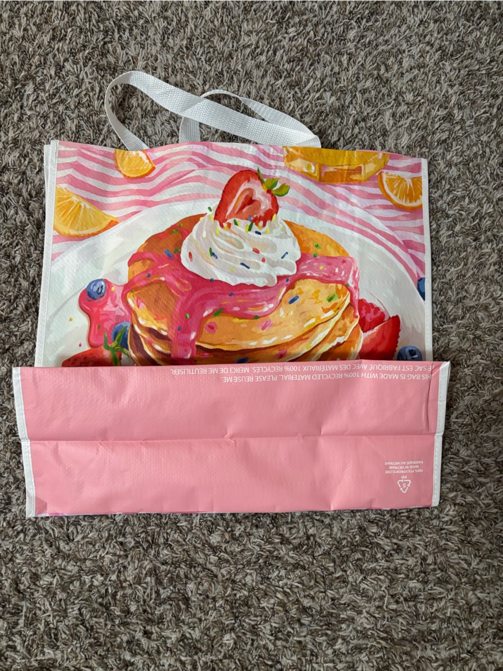 Reusable Pink Pancake Print Tote Bag NWT - Picture 2 of 2